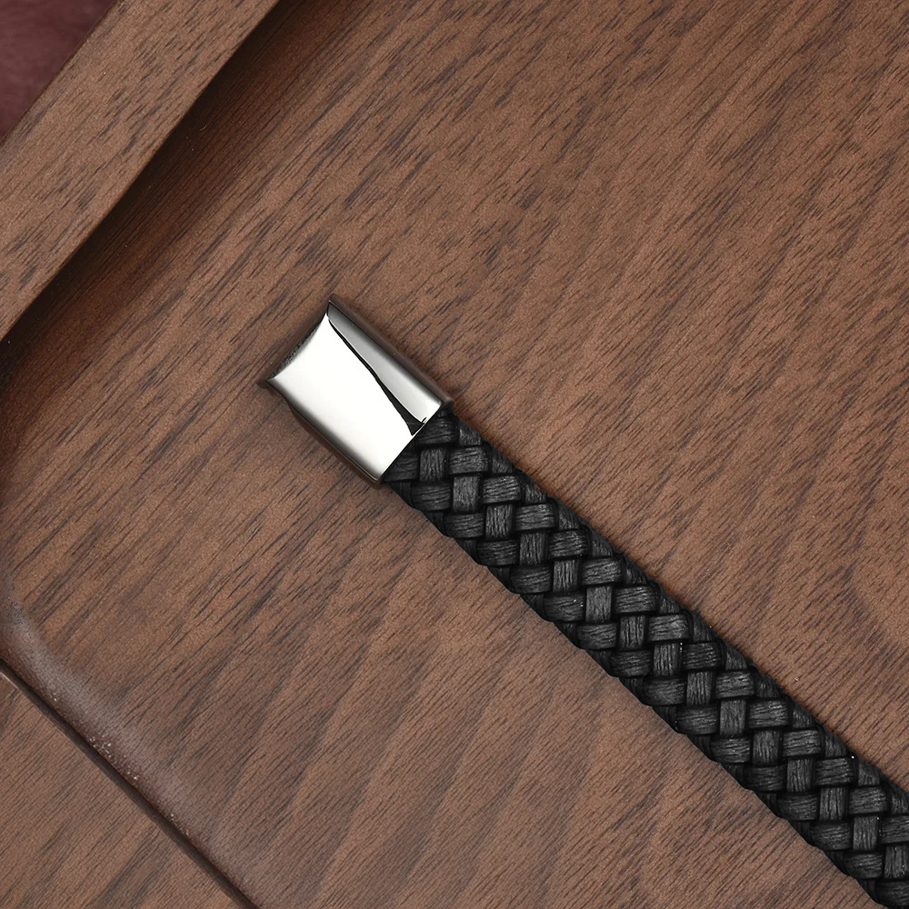 Braided Leather & Steel Bracelet