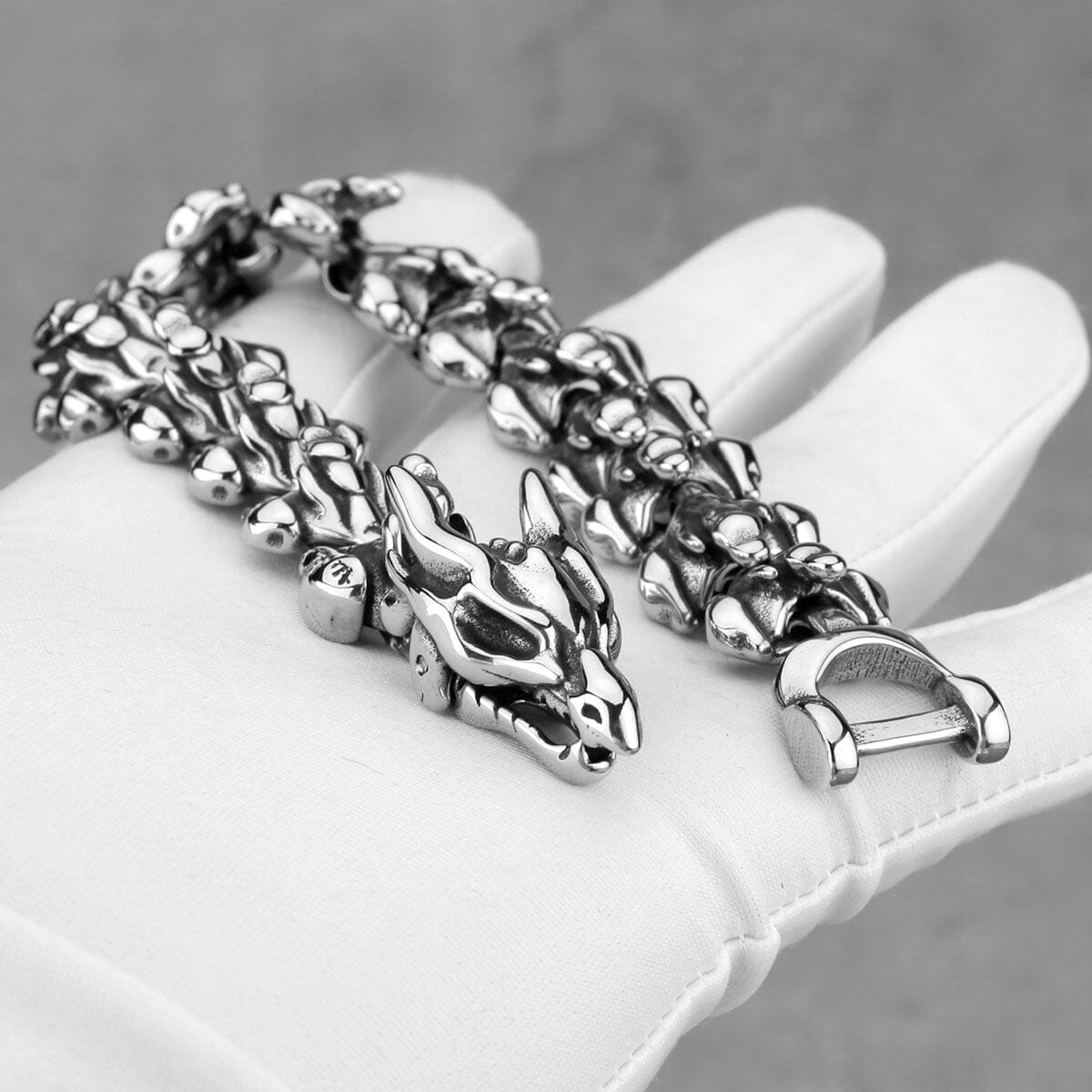 Ouroboros Dragon Bracelet in Stainless Steel Bracelet Skaldic Jewelry Silver S