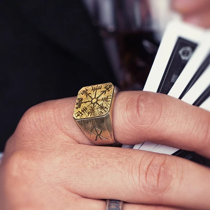 Vegvisir Viking Compass Ring in Silver Ring Skaldic Jewelry