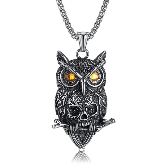 Ancient Owl Skull Necklace in Stainless Steel - Skaldic Jewelry Default Title Necklace