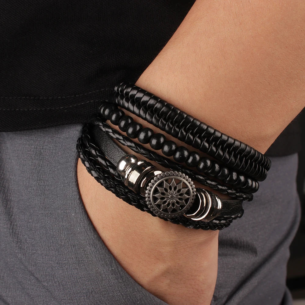 Viking Compass Leather Bracelet