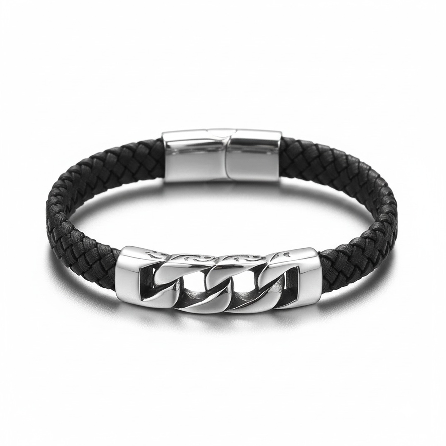 Braided Leather & Steel Bracelet