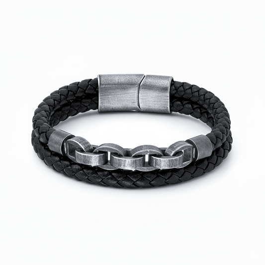 Viking Bold Chain & Leather Bracelet