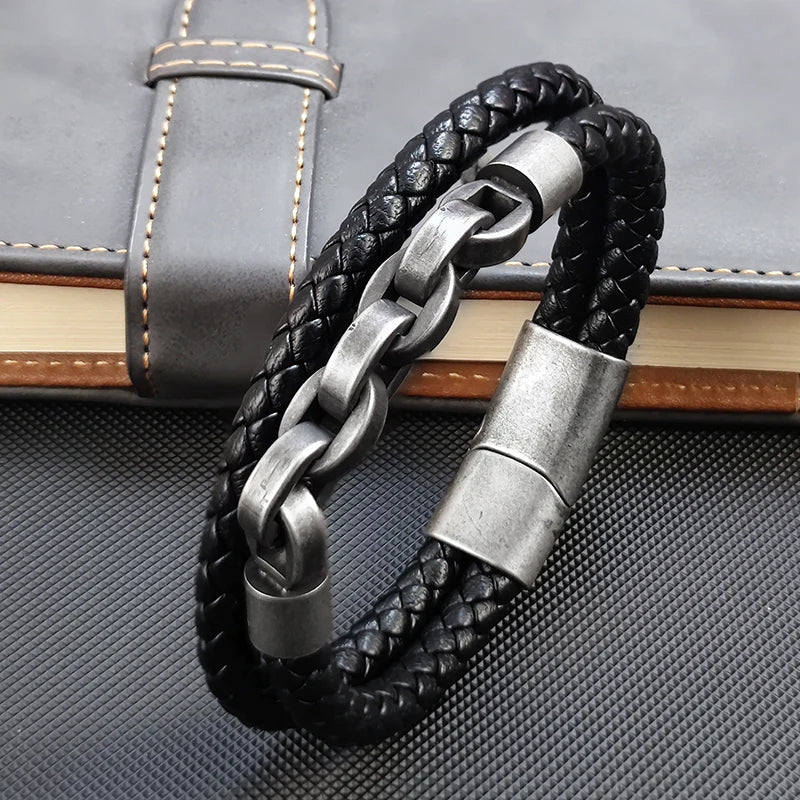 Viking Bold Chain & Leather Bracelet
