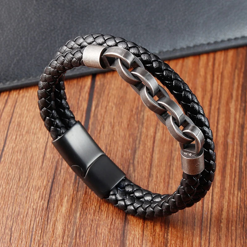 Viking Bold Chain & Leather Bracelet
