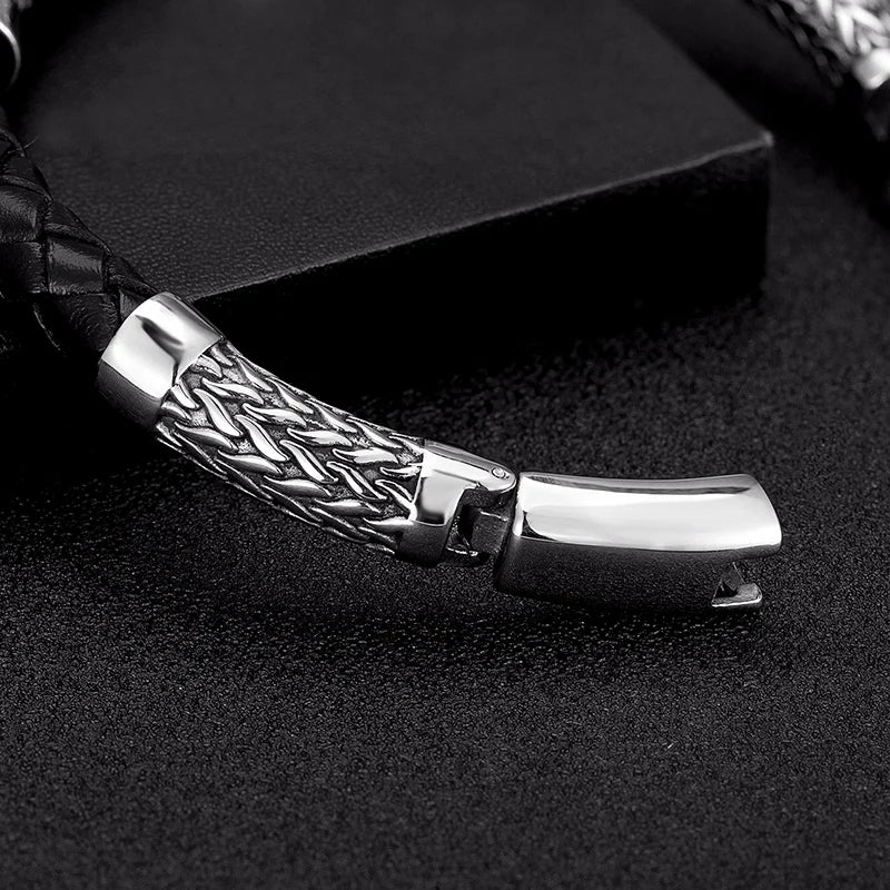 Ragnar Braided Leather & Steel Bracelet