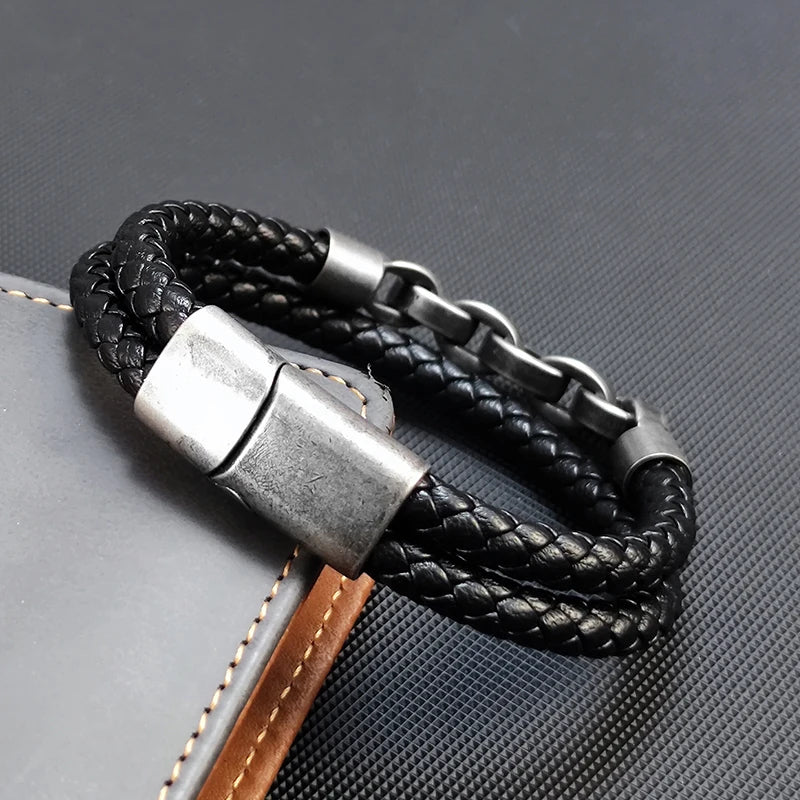 Viking Bold Chain & Leather Bracelet