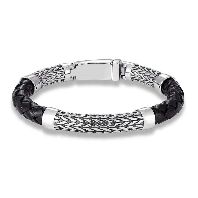 Ragnar Braided Leather & Steel Bracelet