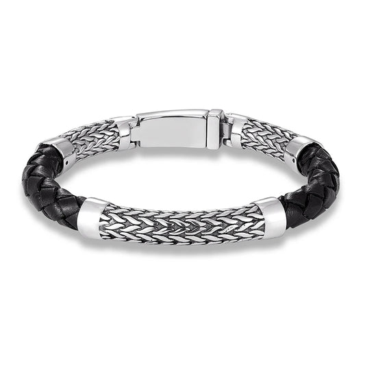 Ragnar Braided Leather & Steel Bracelet