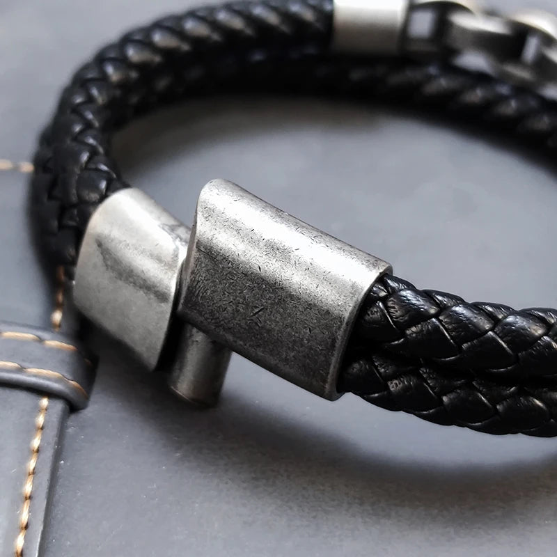 Viking Bold Chain & Leather Bracelet