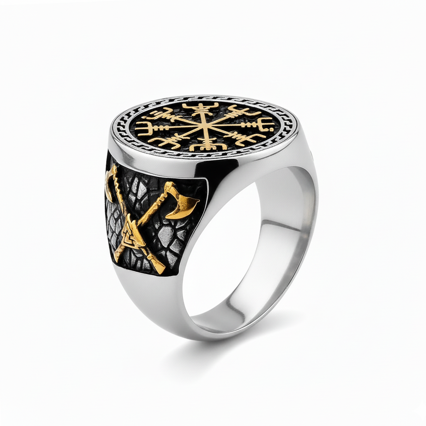 Vegvisir Rune Ring in Stainless Steel