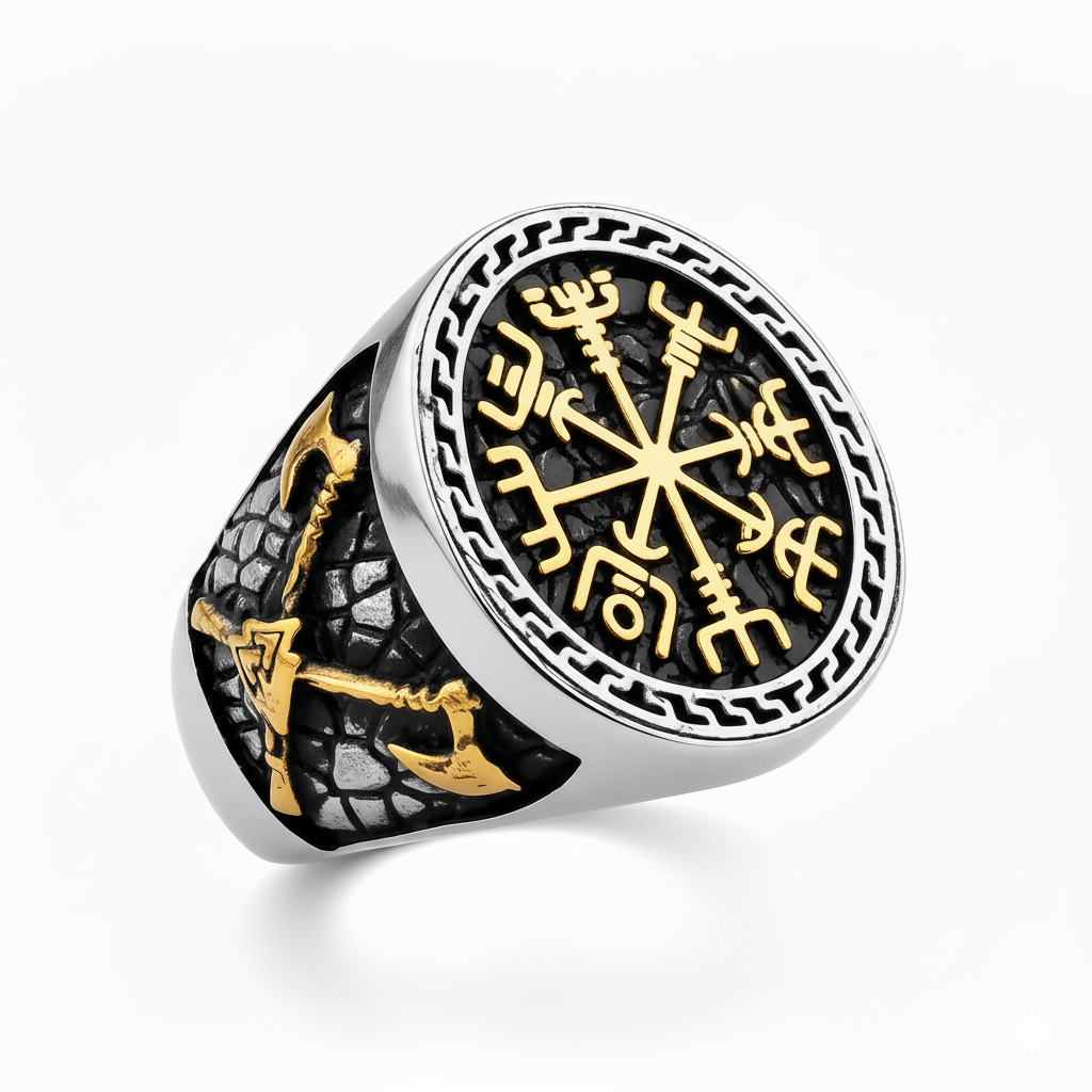 Vegvisir Rune Ring in Stainless Steel