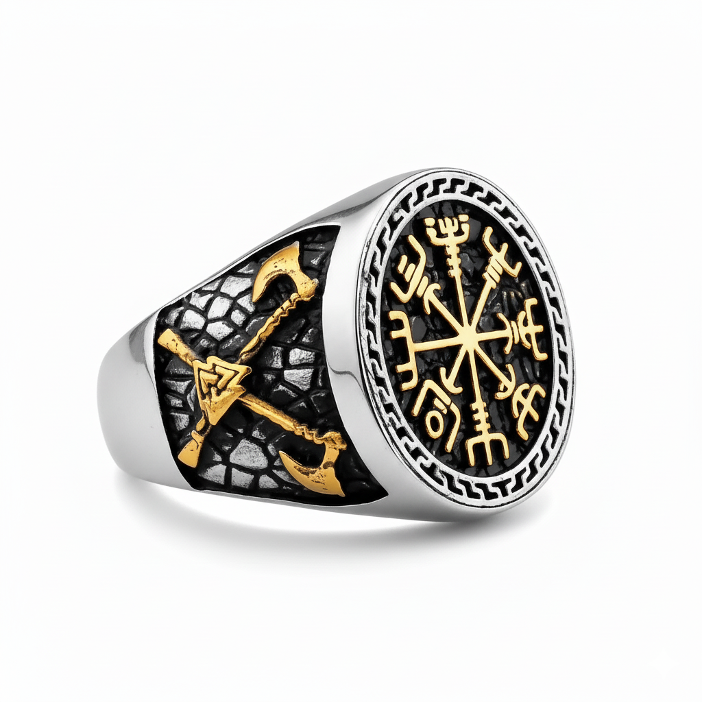 Vegvisir Rune Ring in Stainless Steel
