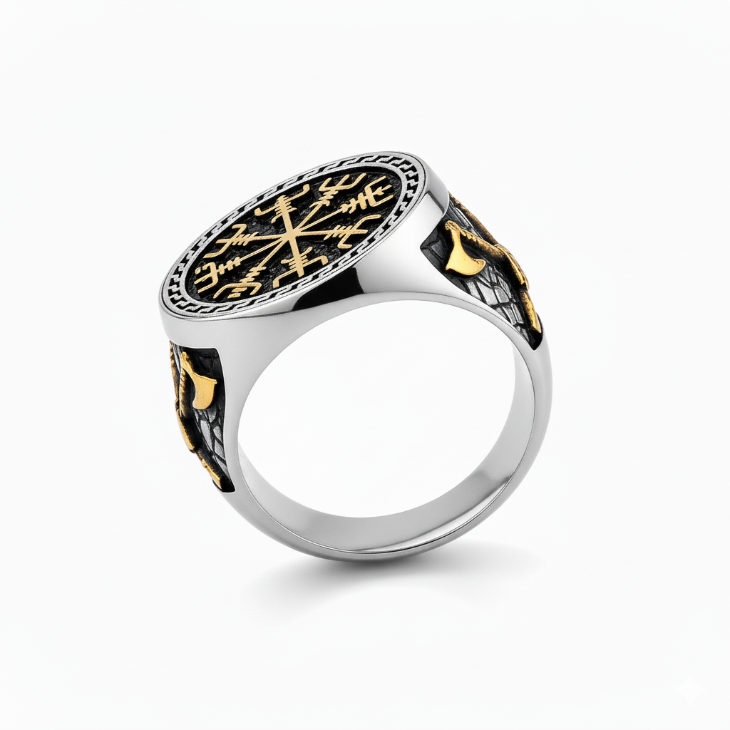 Vegvisir Rune Ring in Stainless Steel