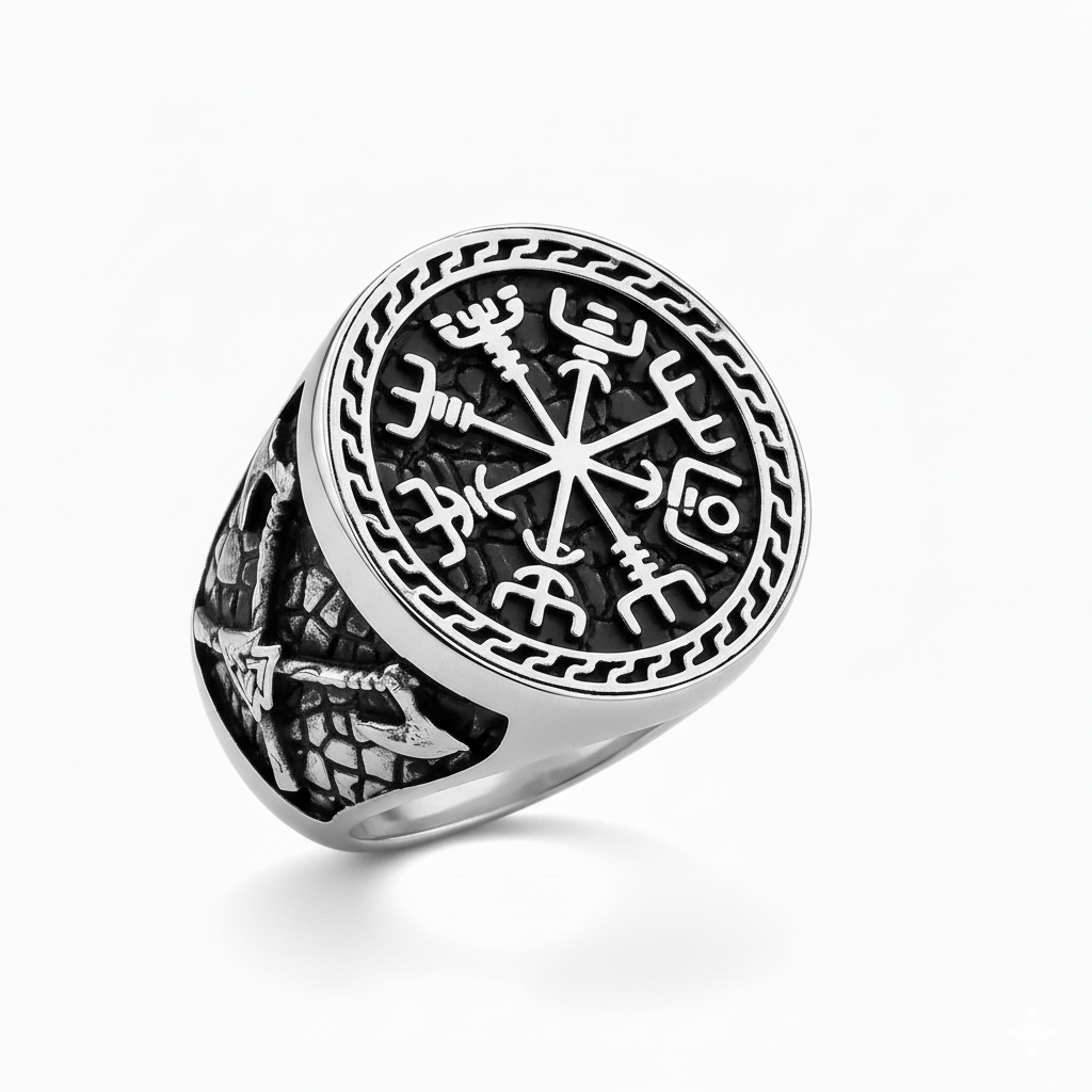 Vegvisir Rune Ring in Stainless Steel