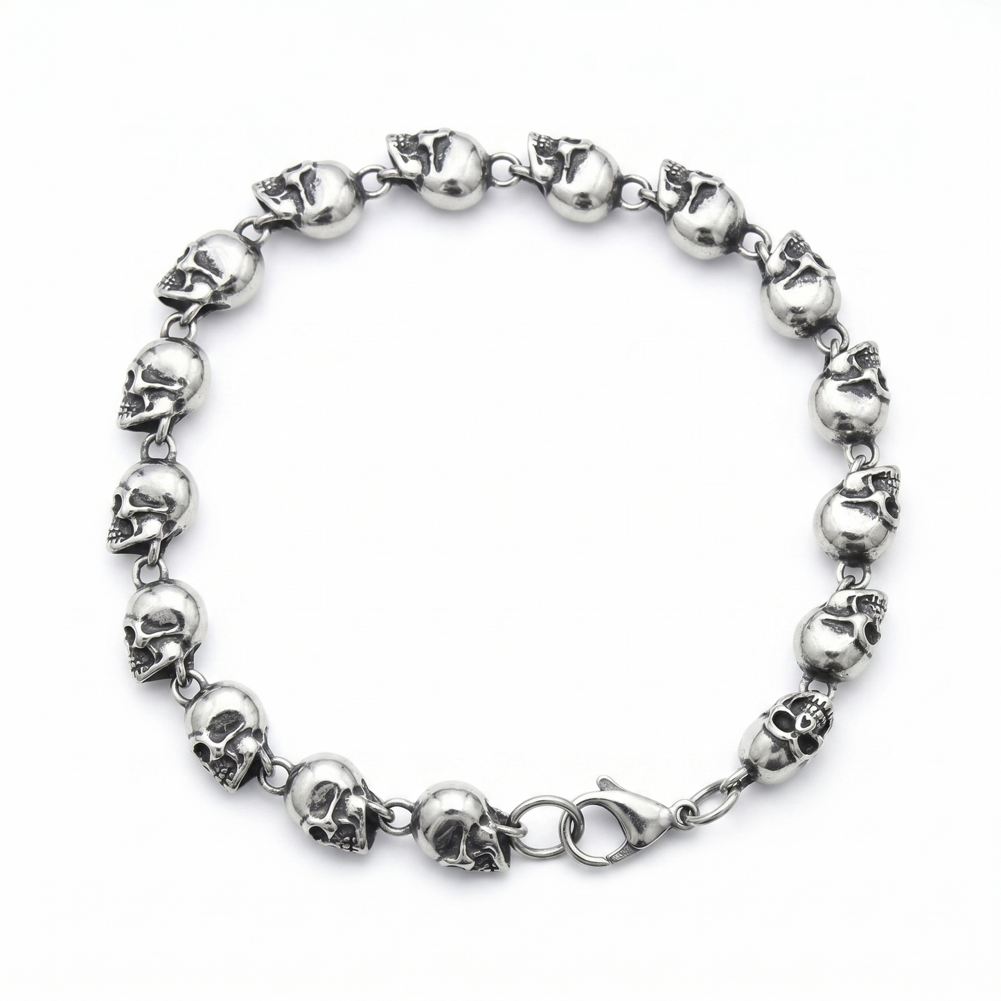 Silver skull bracelet on a white background