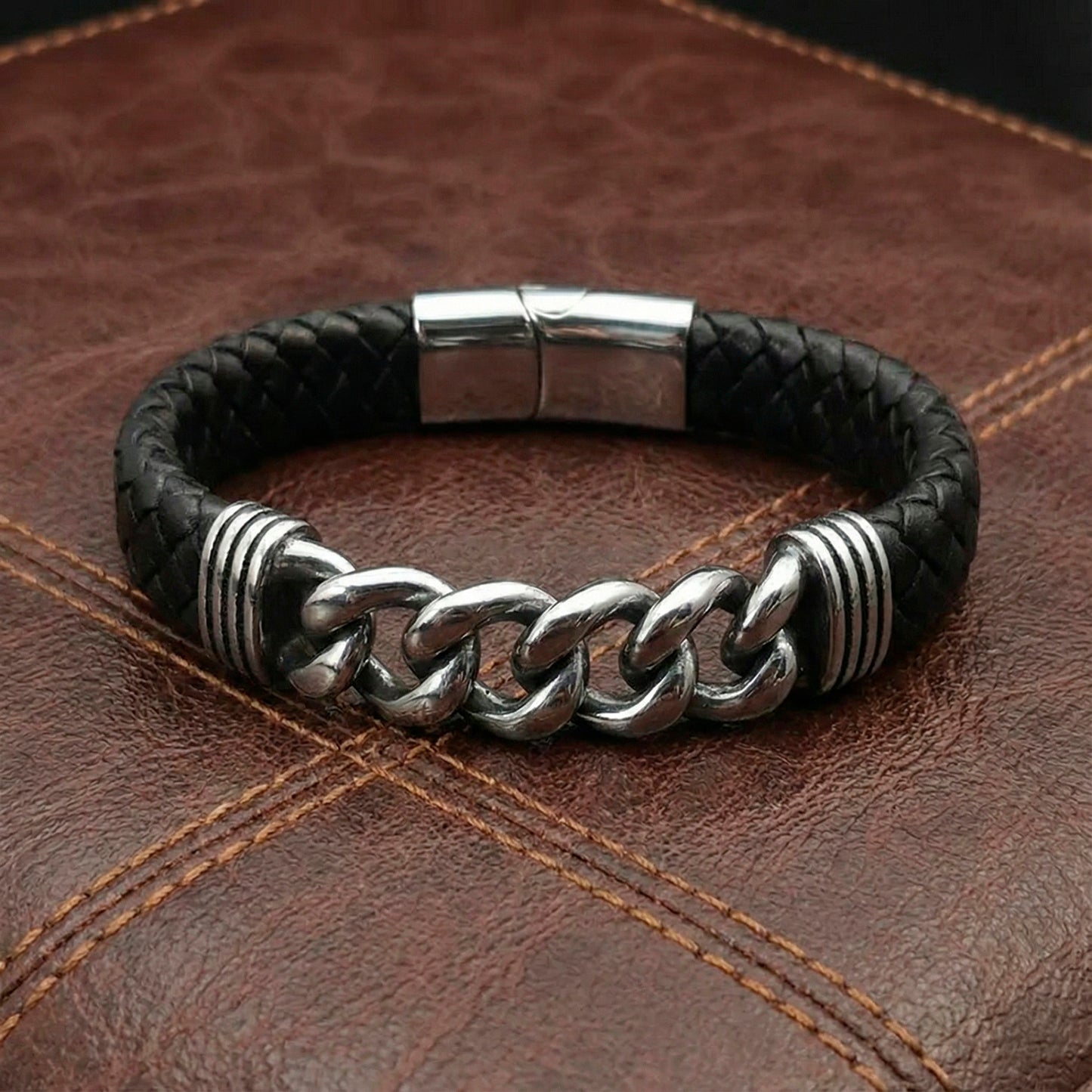 Sentinel Chain & Leather Bracelet