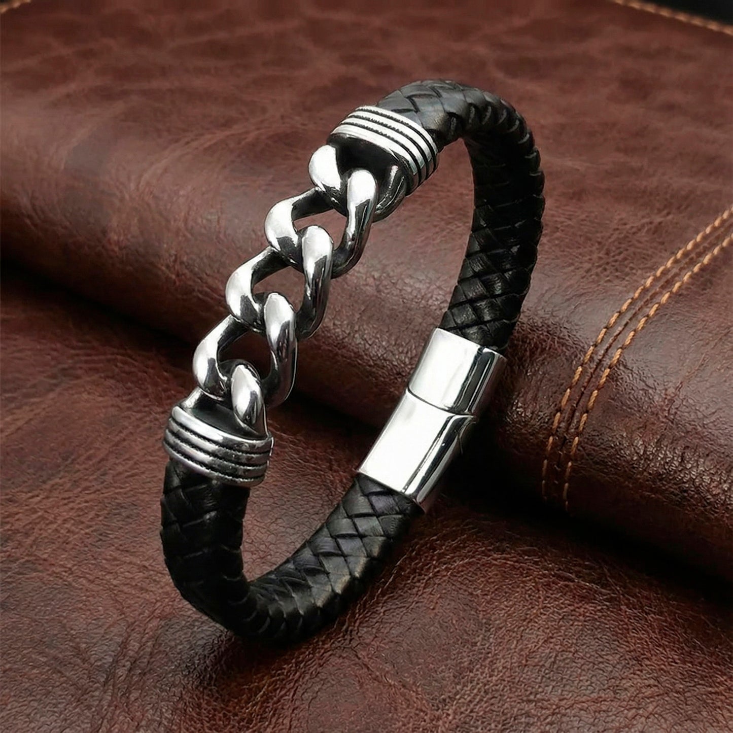 Sentinel Chain & Leather Bracelet