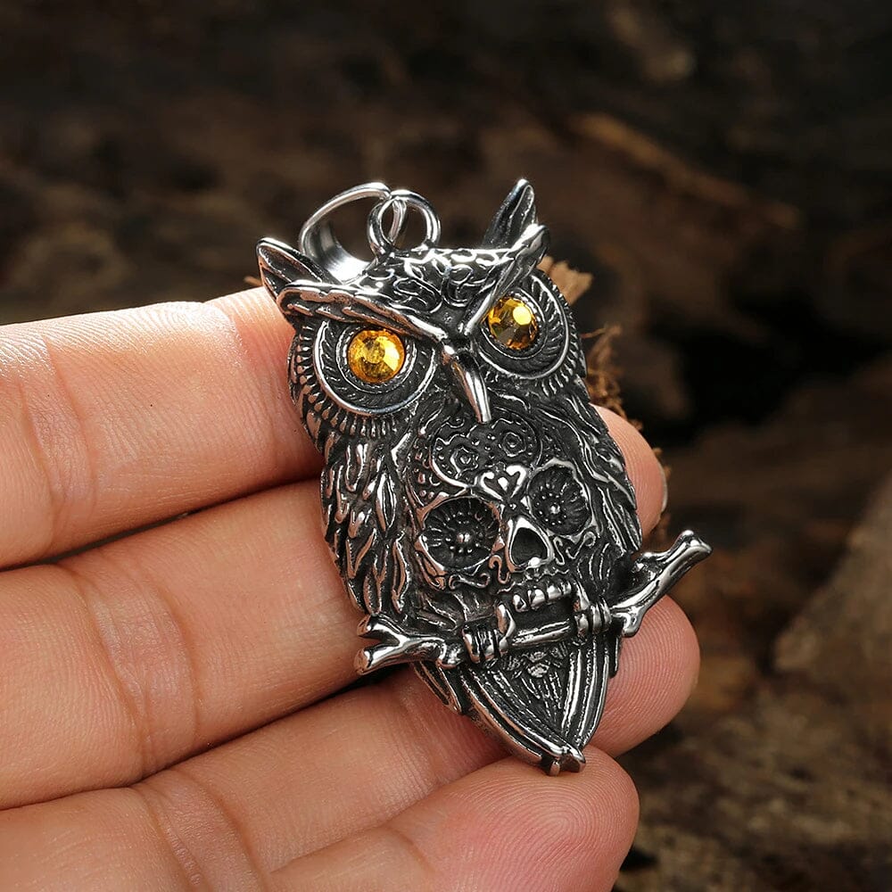 Ancient Owl Skull Necklace in Stainless Steel - Skaldic Jewelry Default Title Necklace