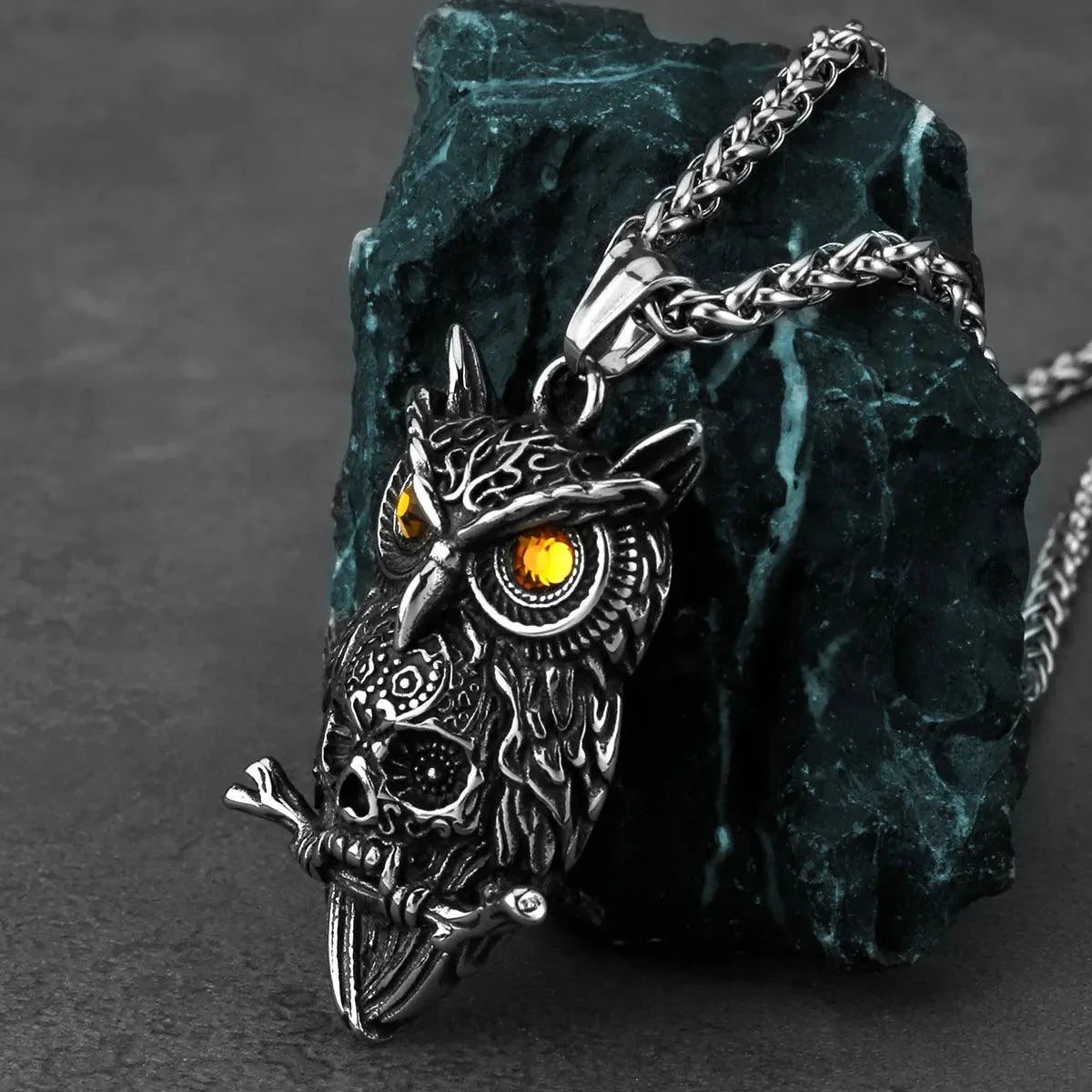 Ancient Owl Skull Necklace in Stainless Steel - Skaldic Jewelry Default Title Necklace