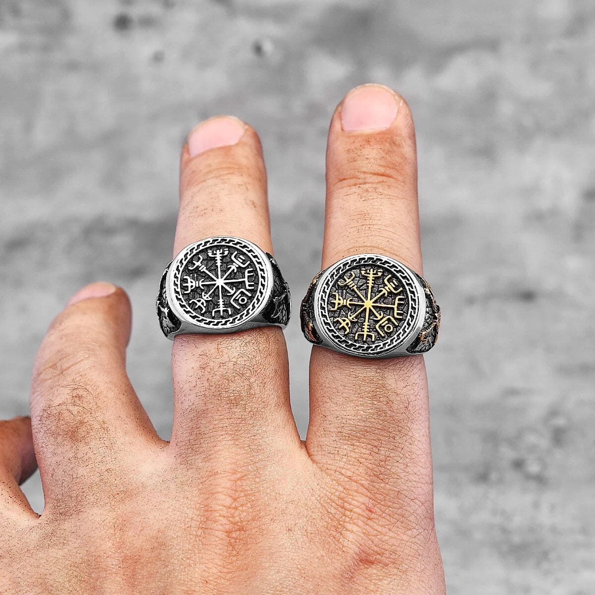 Vegvisir Rune Ring in Stainless Steel Ring Skaldic Jewelry 