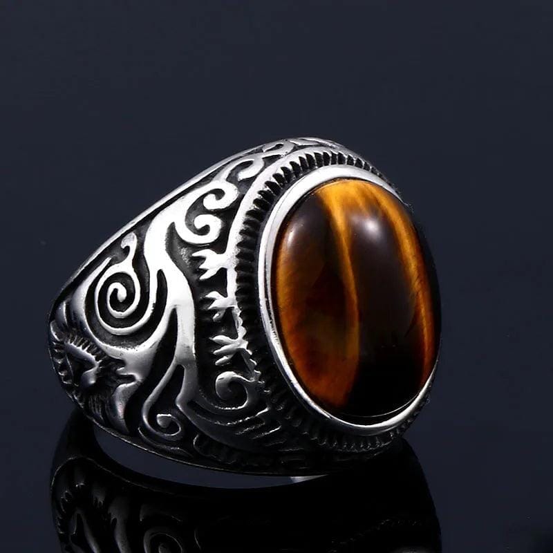 Baldur’s Oath Stainless Steel Ring Ring [Skaldic_Jewelry] Tiger’s Eye 7 