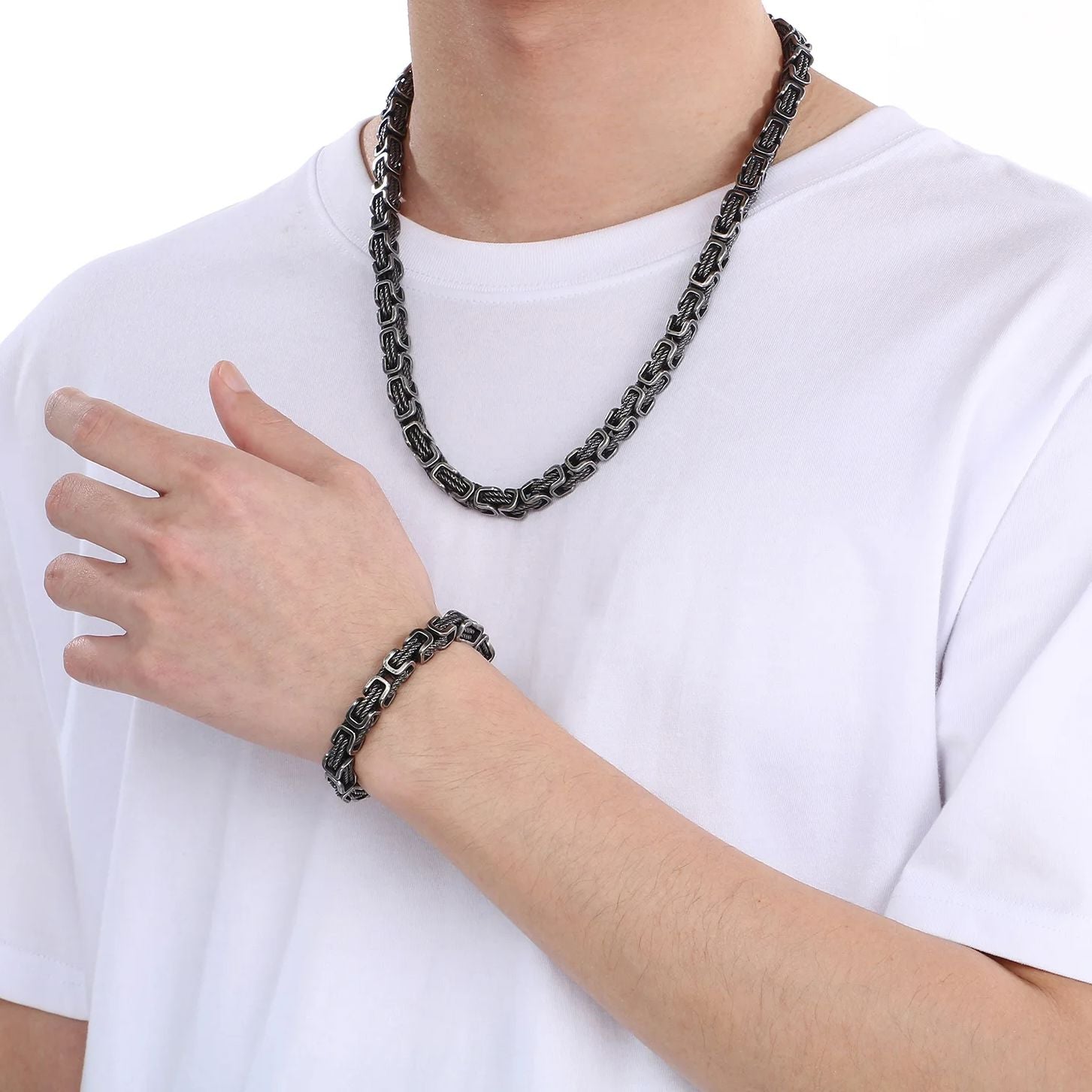 Braided Stainless Steel Bracelet for Men Bracelet Skaldic Jewelry S Yes. Bracelet + Necklace Set 