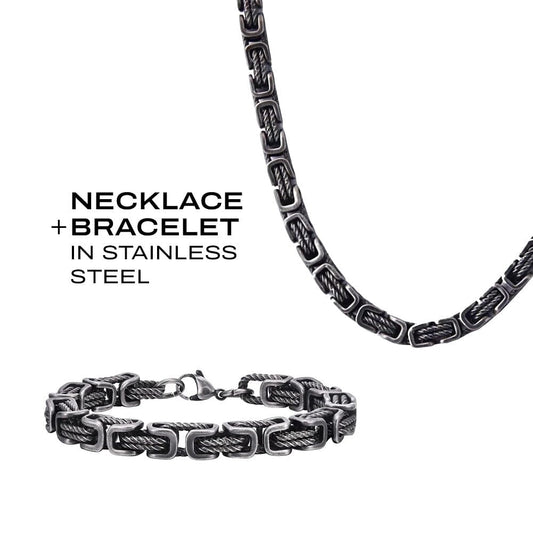 Braided Stainless Steel Set Jewelry Sets Skaldic Jewelry 24 in / 60 cm. S 