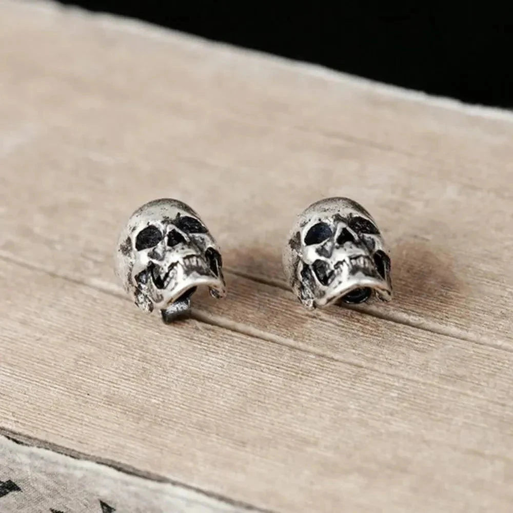 Retro Skull Stud Earring in Silver Earrings Skaldic Jewelry 