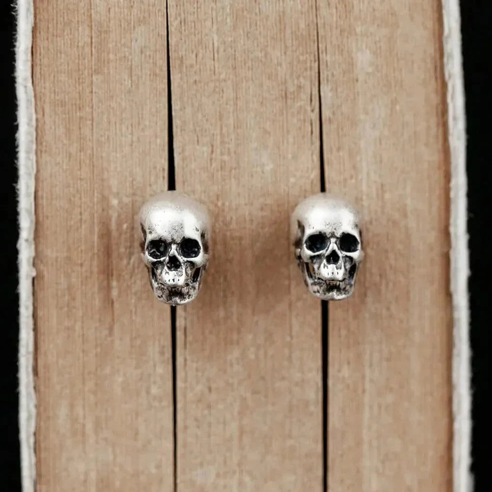 Retro Skull Stud Earring in Silver Earrings Skaldic Jewelry 
