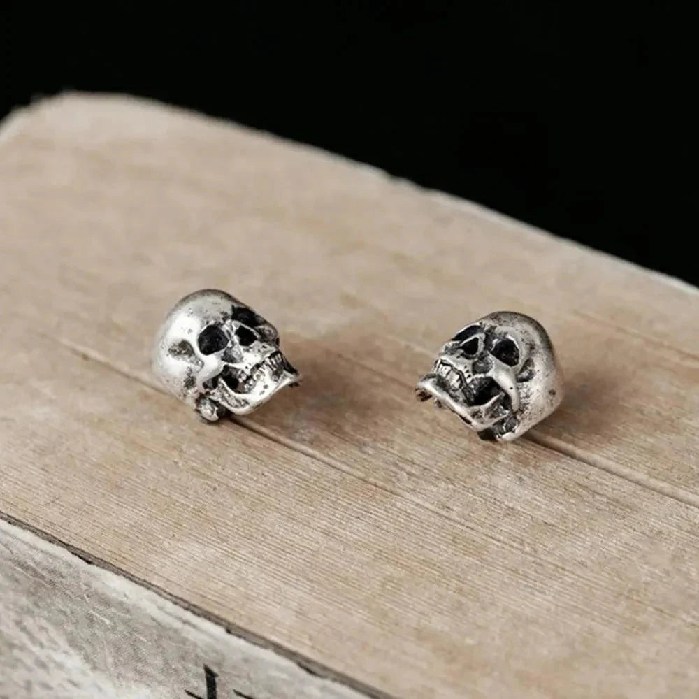 Retro Skull Stud Earring in Silver Earrings Skaldic Jewelry 