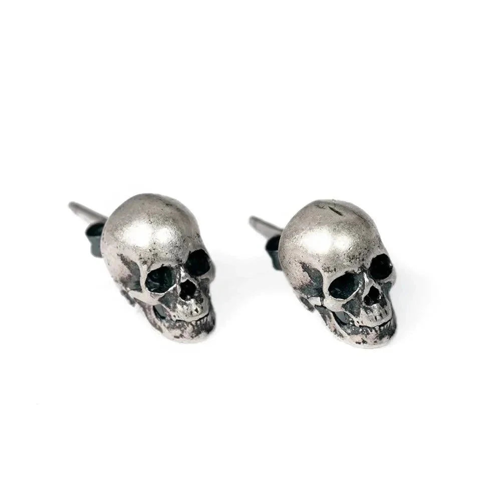 Retro Skull Stud Earring in Silver Earrings Skaldic Jewelry 