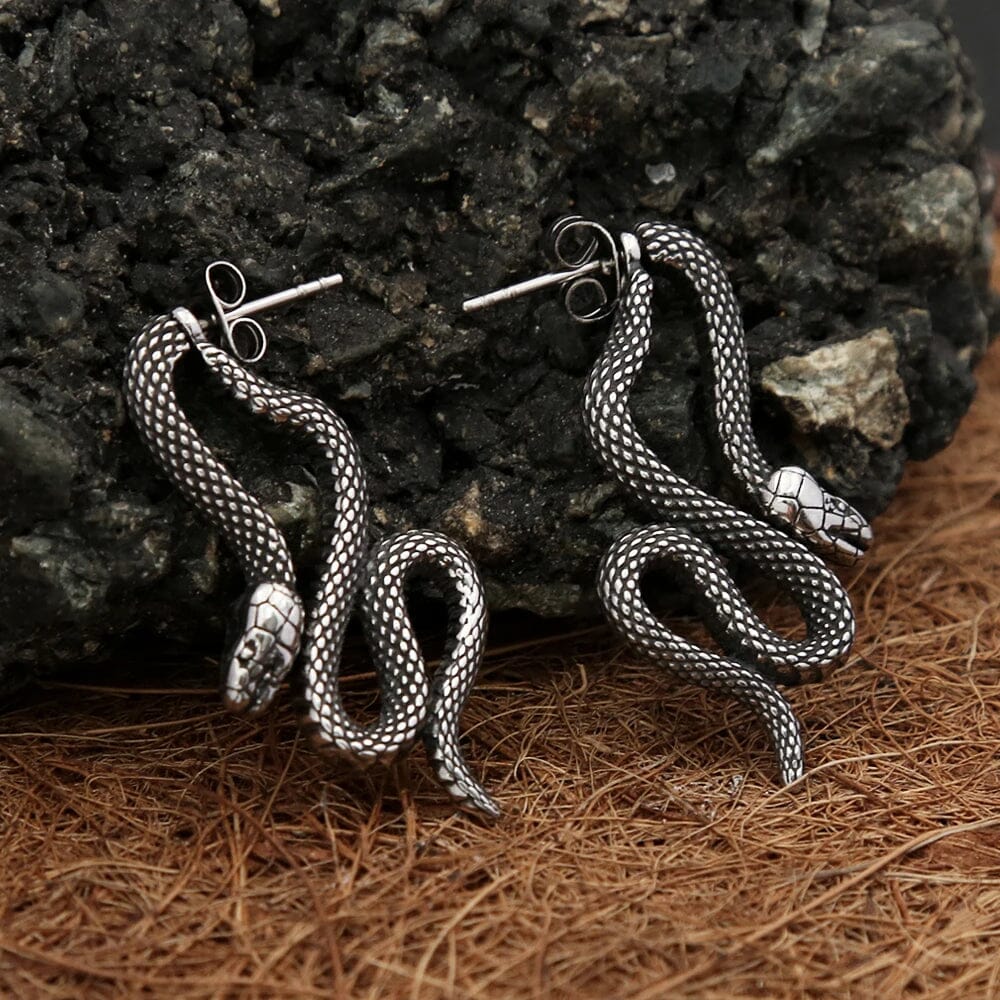 Enchanting Snake Earrings in Stainless Steel - Skaldic Jewelry Silver Earrings