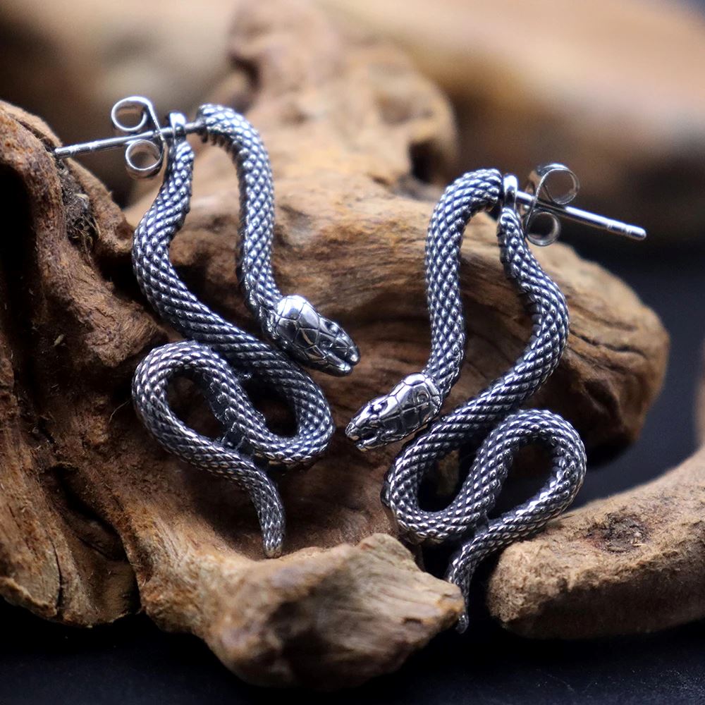 Enchanting Snake Earrings in Stainless Steel - Skaldic Jewelry Silver Earrings