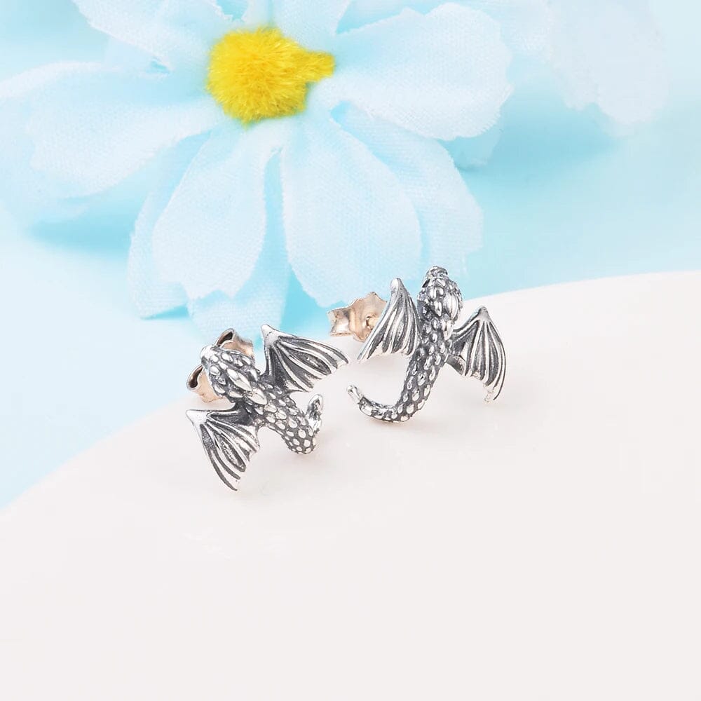 Mini Dragon Stud Earrings in Silver - Skaldic Jewelry Silver Earrings