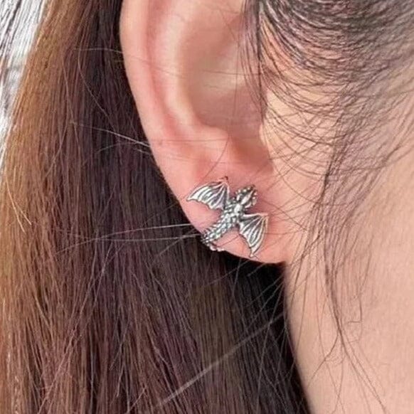 Mini Dragon Stud Earrings in Silver - Skaldic Jewelry Silver Earrings