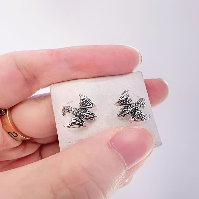 Mini Dragon Stud Earrings in Silver - Skaldic Jewelry Silver Earrings