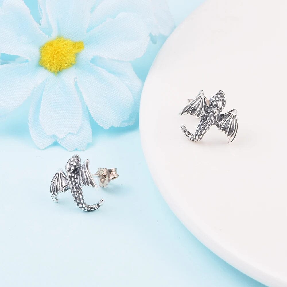 Mini Dragon Stud Earrings in Silver - Skaldic Jewelry Silver Earrings