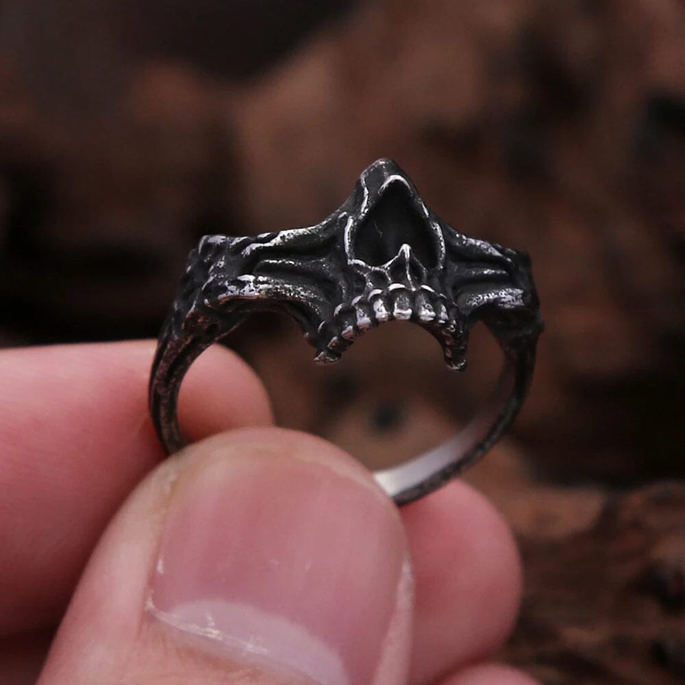 Broken Skull Aged Stainless Steel Ring Ring [Skaldic_Jewelry] 