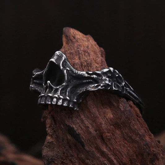 Broken Skull Aged Stainless Steel Ring Ring [Skaldic_Jewelry] 