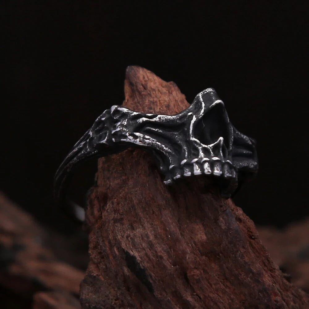 Broken Skull Aged Stainless Steel Ring Ring [Skaldic_Jewelry] 