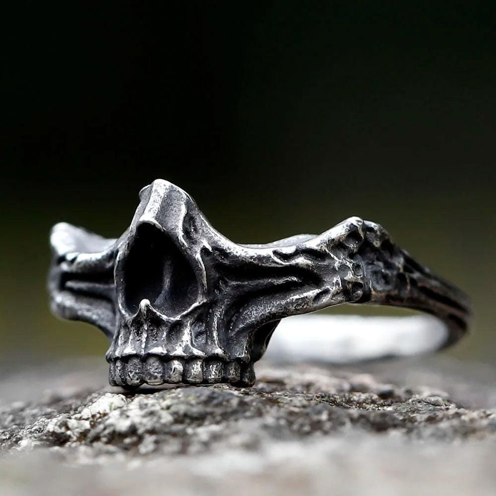 Broken Skull Aged Stainless Steel Ring Ring [Skaldic_Jewelry] 