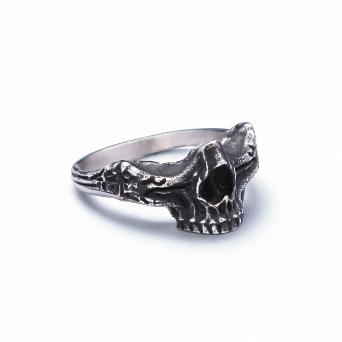 Broken Skull Aged Stainless Steel Ring Ring Skaldic Jewelry 