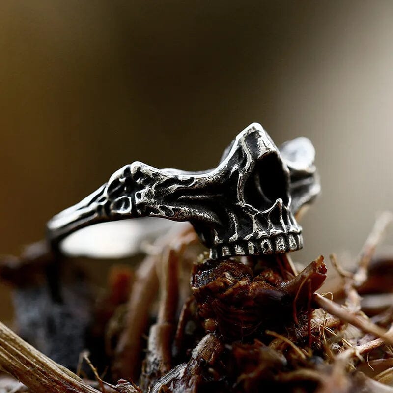 Broken Skull Aged Stainless Steel Ring Ring [Skaldic_Jewelry] 