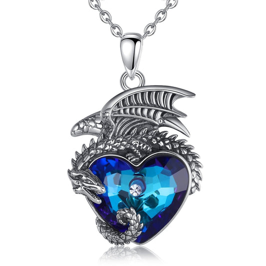 Blue Dragon Heart Necklace in Silver Necklace [Skaldic_Jewelry] Pendant Only 