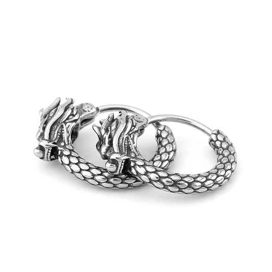 Drogon – Dragon Earrings in Stainless Steel Earrings Skaldic Jewelry Silver 1 Pair + Skaldic Wooden Box 