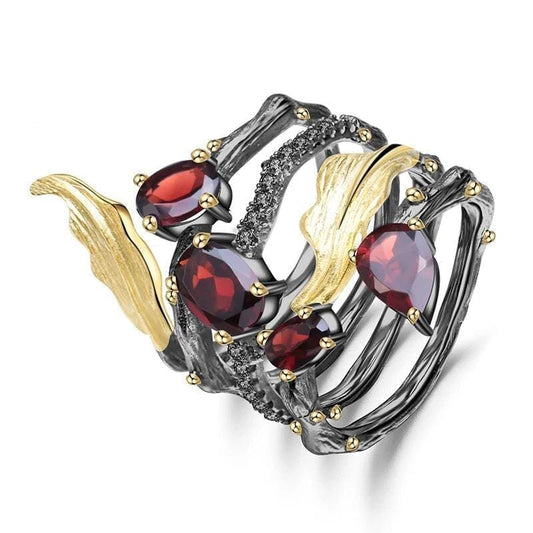 Freya’s Forest Ring in Silver with Garnet Ring [Skaldic_Jewelry] Prata 925 15 