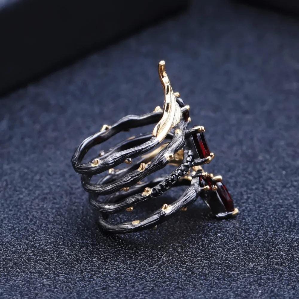 Freya’s Forest Ring in Silver with Garnet Ring [Skaldic_Jewelry] 