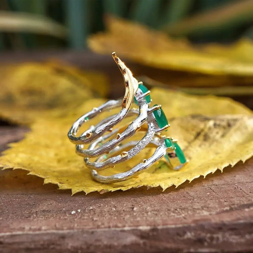 Freya’s Forest Ring in Silver with Green Agate Ring [Skaldic_Jewelry] 