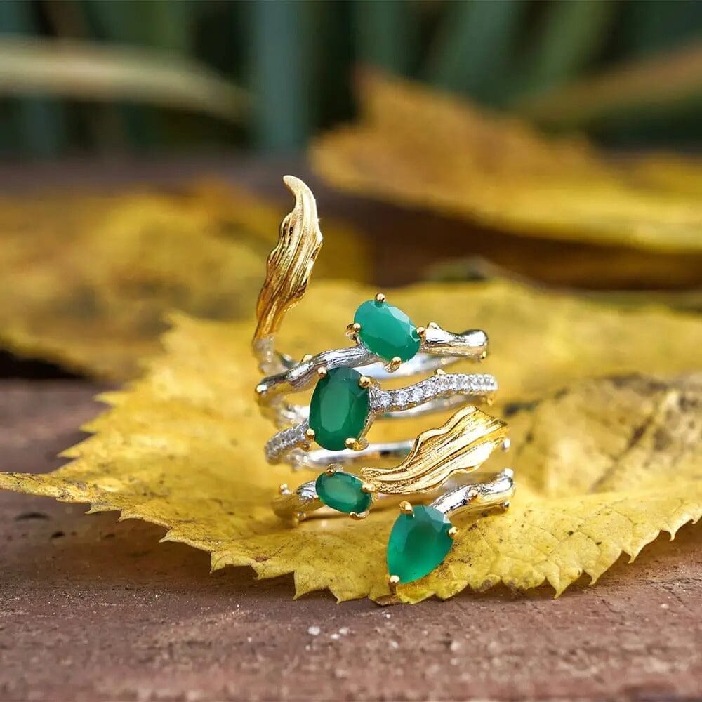 Freya’s Forest Ring in Silver with Green Agate Ring [Skaldic_Jewelry] 